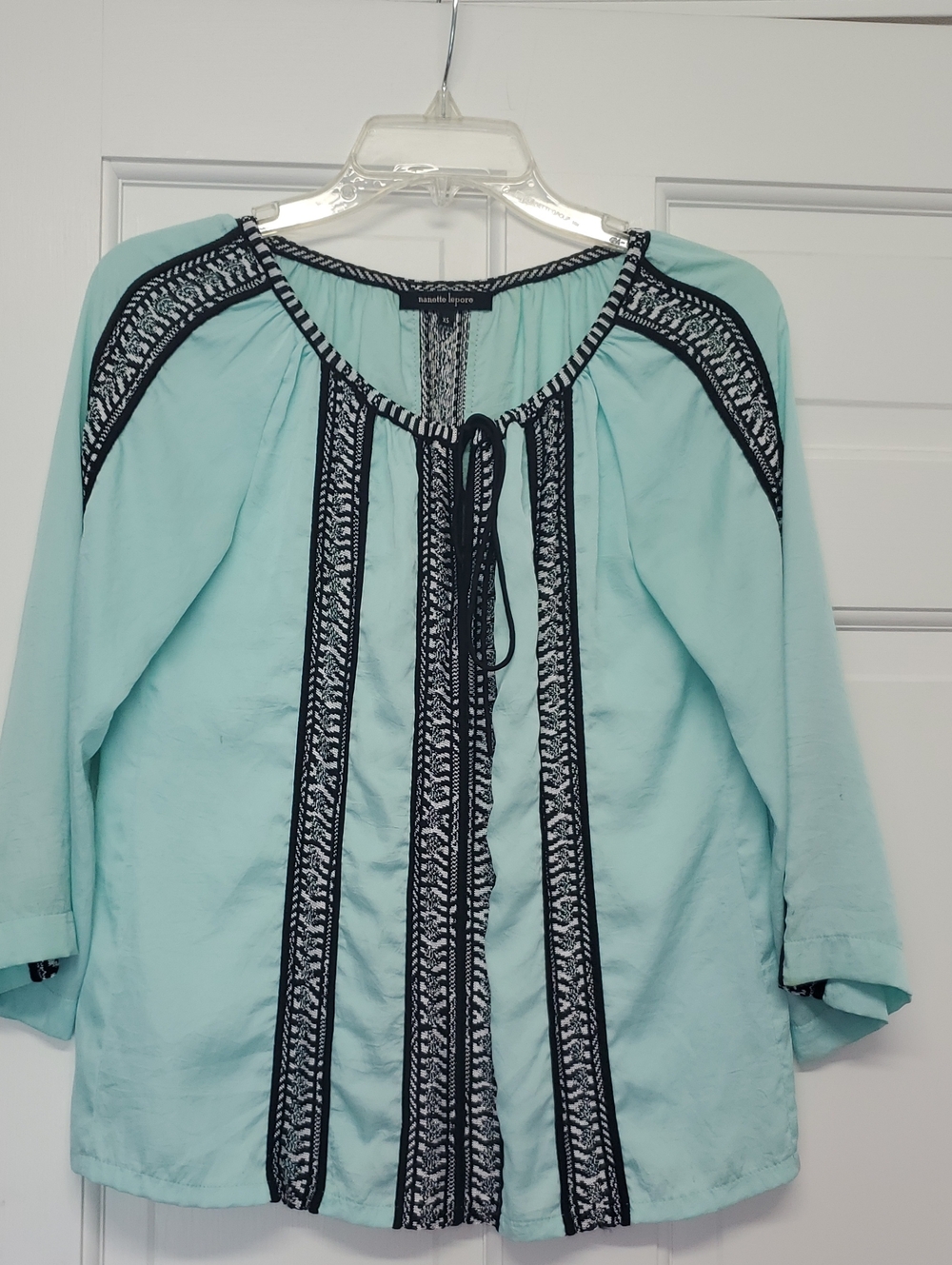 NANETTE LEPORE Mint Tunic with Navy Embroidery